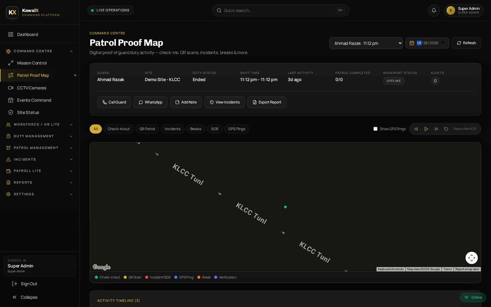 KawalX Patrol Proof Map — real screenshot