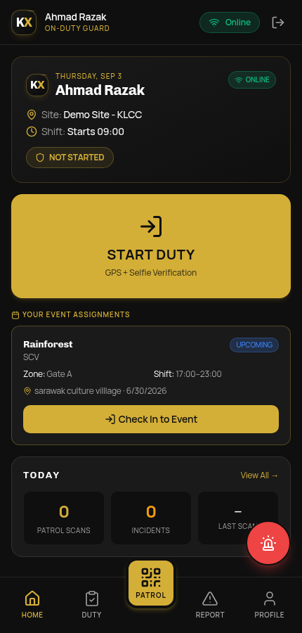 KawalX Guard App — real screenshot